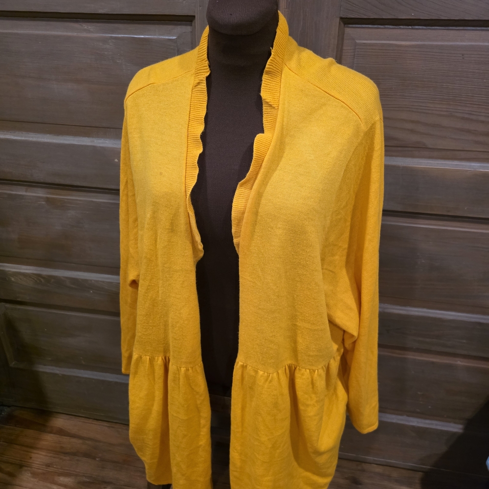 Woman Within Golden Yellow Open Cardigan
